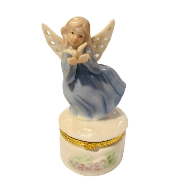 Delicate Porcelain Angel with Dove Hinged Trinket Box - Tooth Fairy Box - Picture 1 of 7